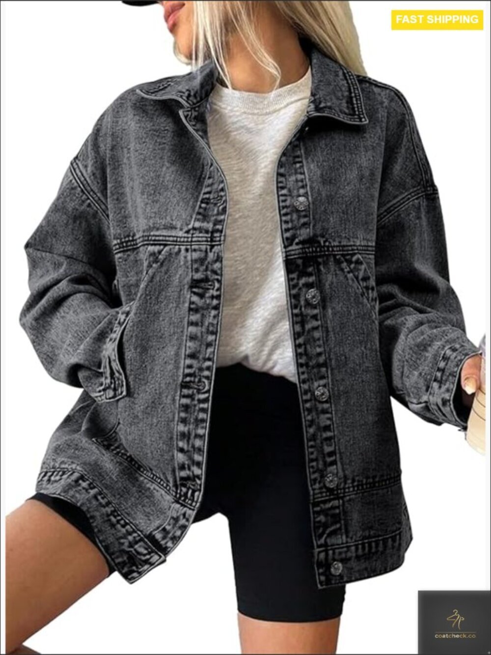 Denim Jacket Drop Shoulder Casual Button Front Classic Y2K Chic